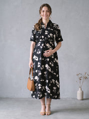 Amoha by Secret Wish Black Floral Rayon Maternity Dress