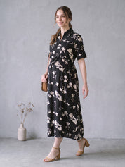 Amoha by Secret Wish Black Floral Rayon Maternity Dress