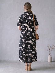 Amoha by Secret Wish Black Floral Rayon Maternity Dress