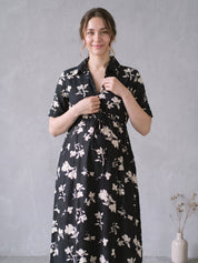 Amoha by Secret Wish Black Floral Rayon Maternity Dress