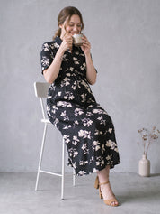 Amoha by Secret Wish Black Floral Rayon Maternity Dress
