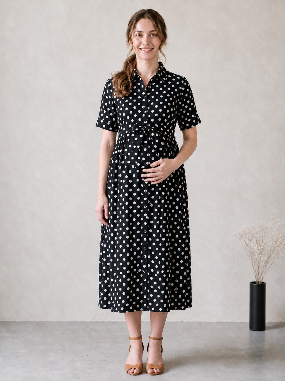 Amoha By Secret Wish Black Polka Dots Rayon