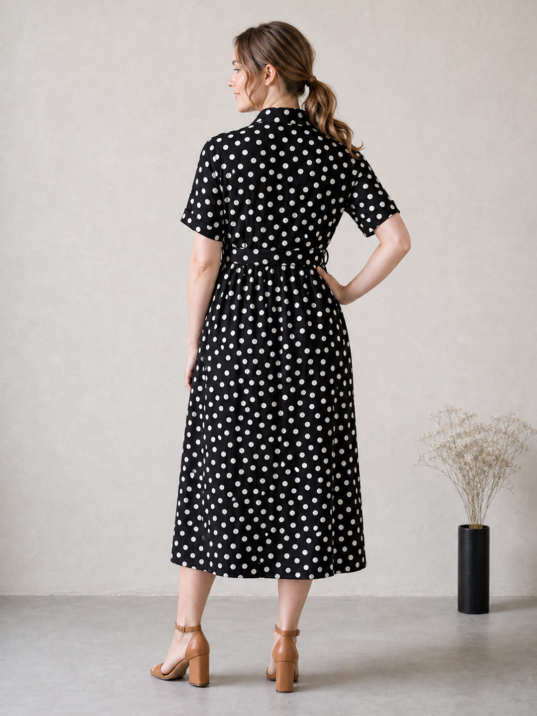 Amoha By Secret Wish Black Polka Dots Rayon