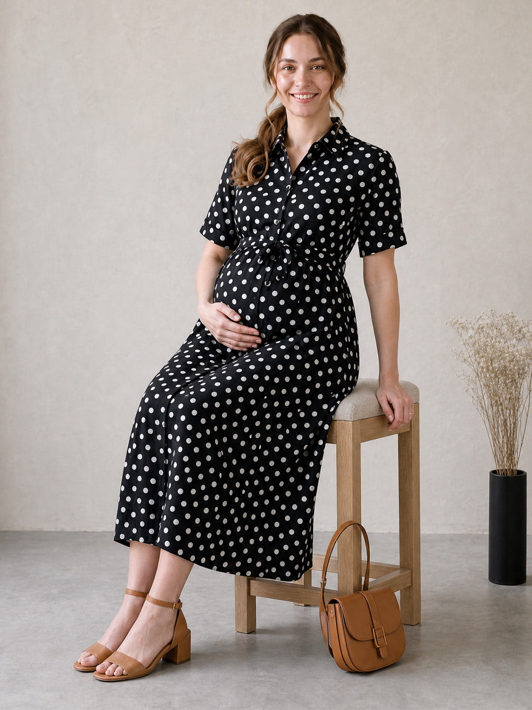 Amoha By Secret Wish Black Polka Dots Rayon