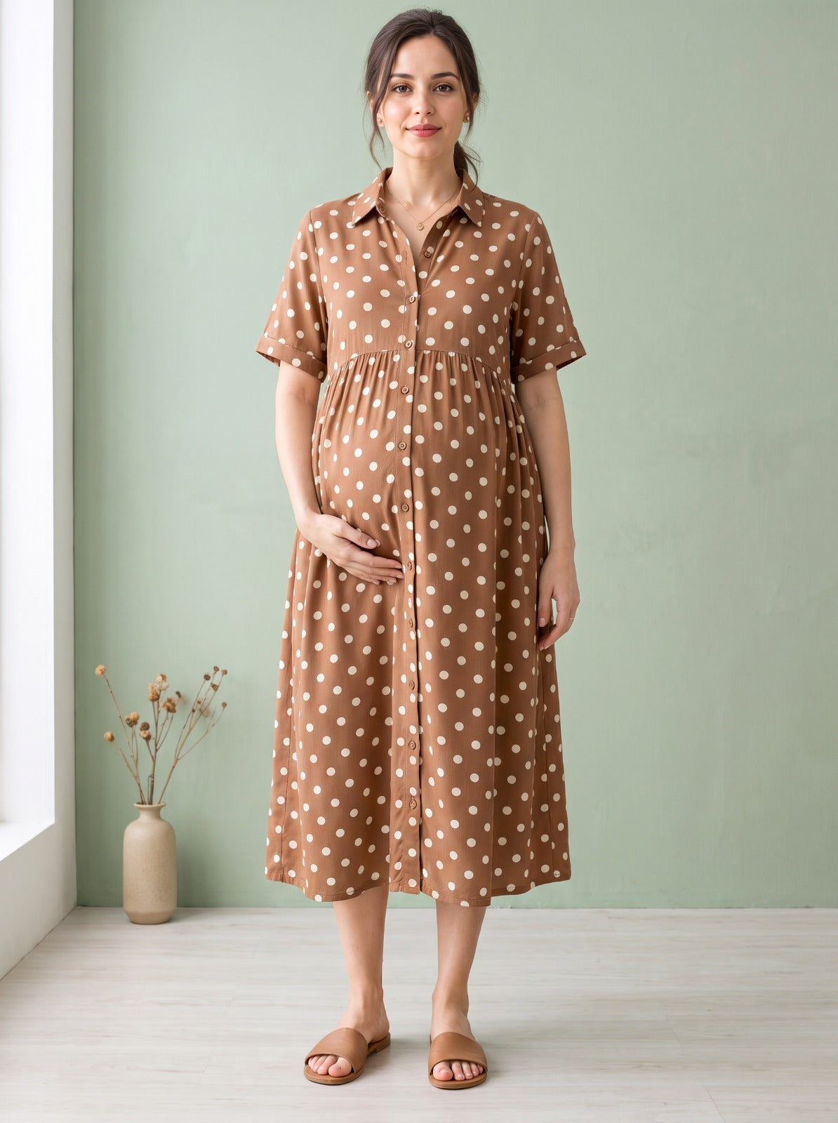 Amoha By Secret Wish Brown Polka Dots Rayon