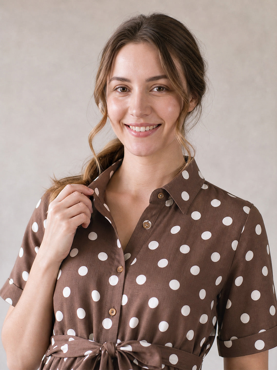 Amoha By Secret Wish Brown Polka Dots Rayon