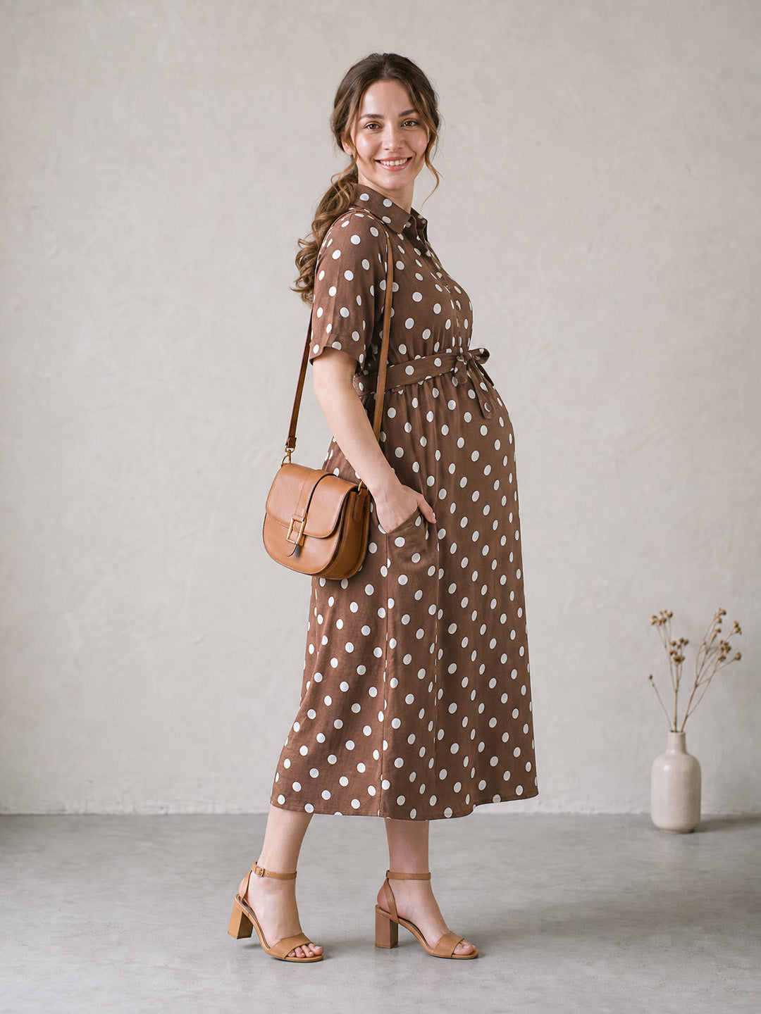 Amoha By Secret Wish Brown Polka Dots Rayon
