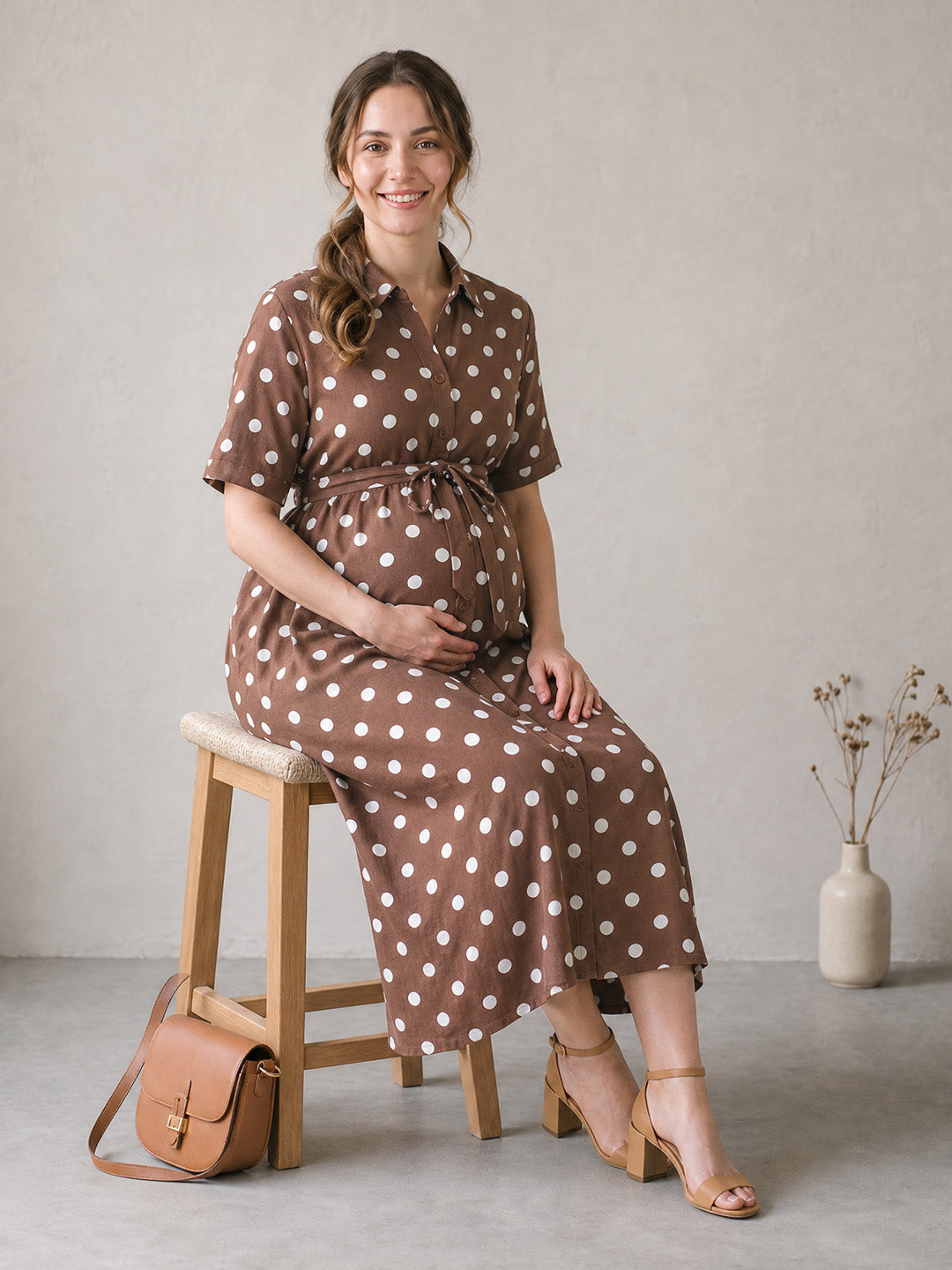 Amoha By Secret Wish Brown Polka Dots Rayon