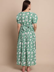 Green Floral Block Print Maternity Dress