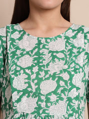Green Floral Block Print Maternity Dress