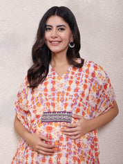Orange Floral Georgette Maternity Kaftan Dress