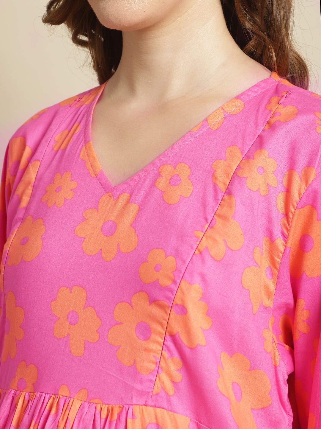 Pink Floral Cotton Maternity Kaftan Nightdress