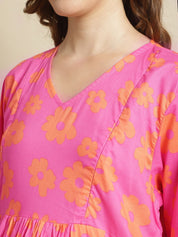 Pink Floral Cotton Maternity Kaftan Nightdress