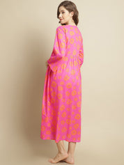 Pink Floral Cotton Maternity Kaftan Nightdress