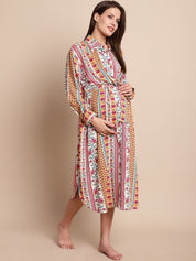 Pink & White Floral Maternity Shirt Dress