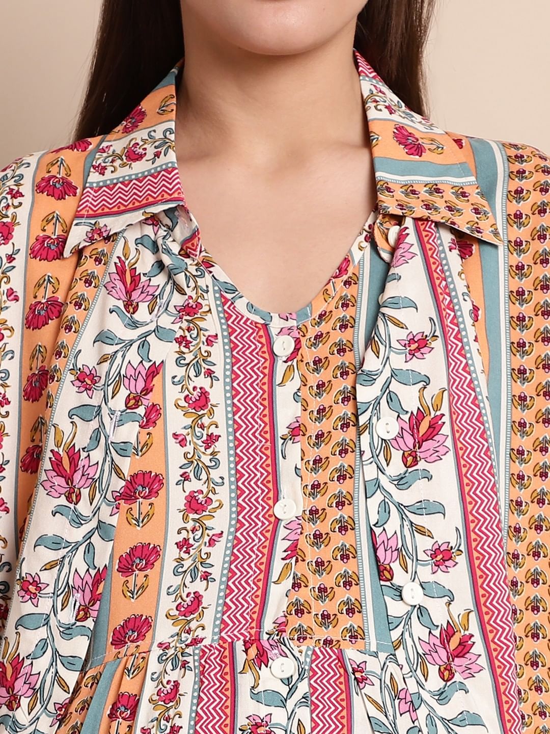 Pink & White Floral Maternity Shirt Dress