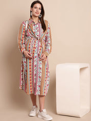 Pink & White Floral Maternity Shirt Dress