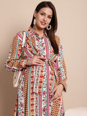Pink & White Floral Maternity Shirt Dress