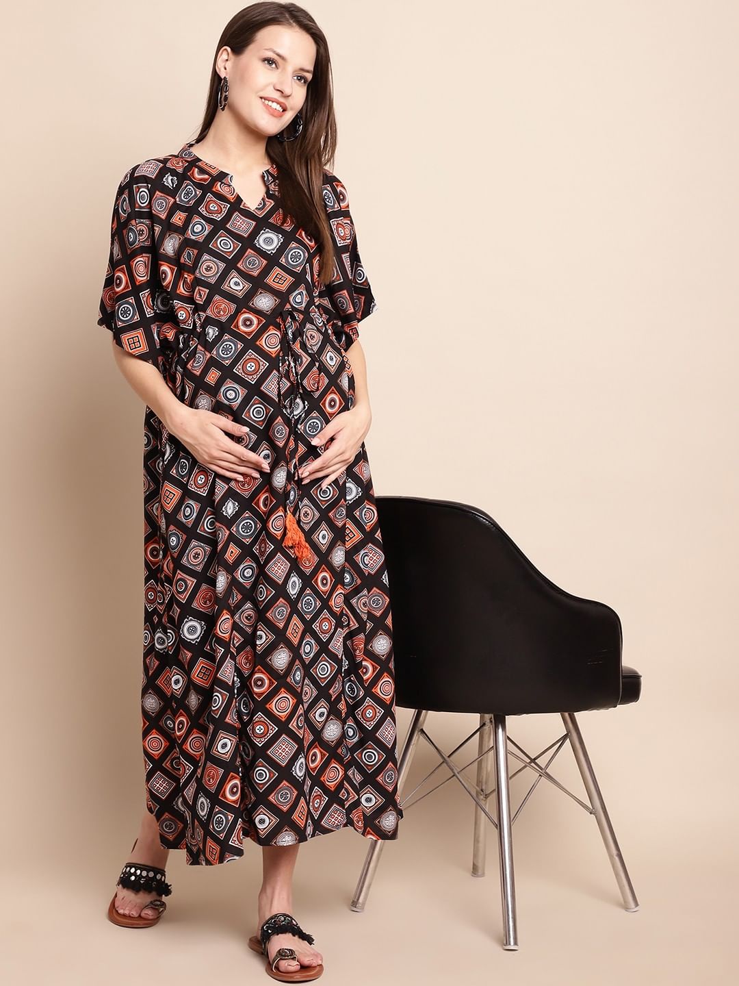 Black & Orange Maternity Dress