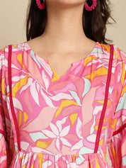 Pink Floral Rayon Maternity Dress