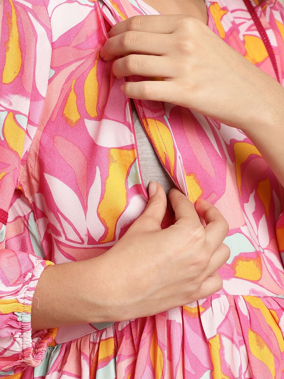 Pink Floral Rayon Maternity Dress