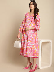 Pink Floral Rayon Maternity Dress