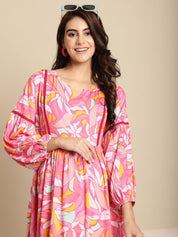 Pink Floral Rayon Maternity Dress