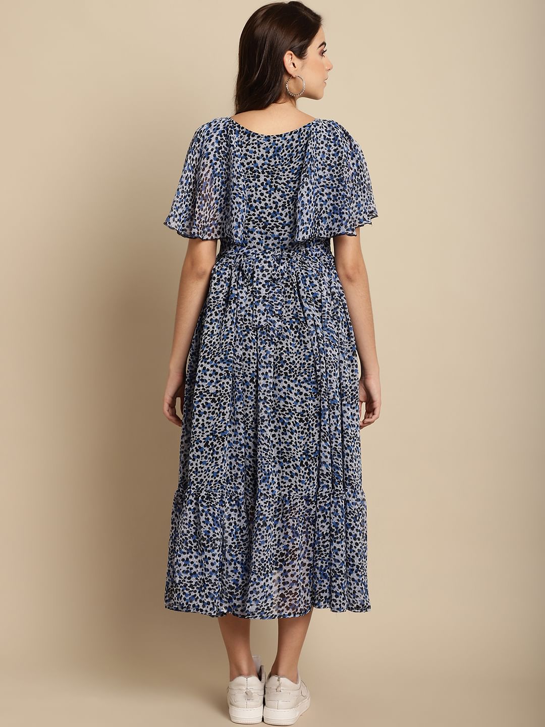 Navy Blue Floral Chiffon Maternity Dress