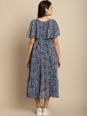 Navy Blue Floral Chiffon Maternity Dress