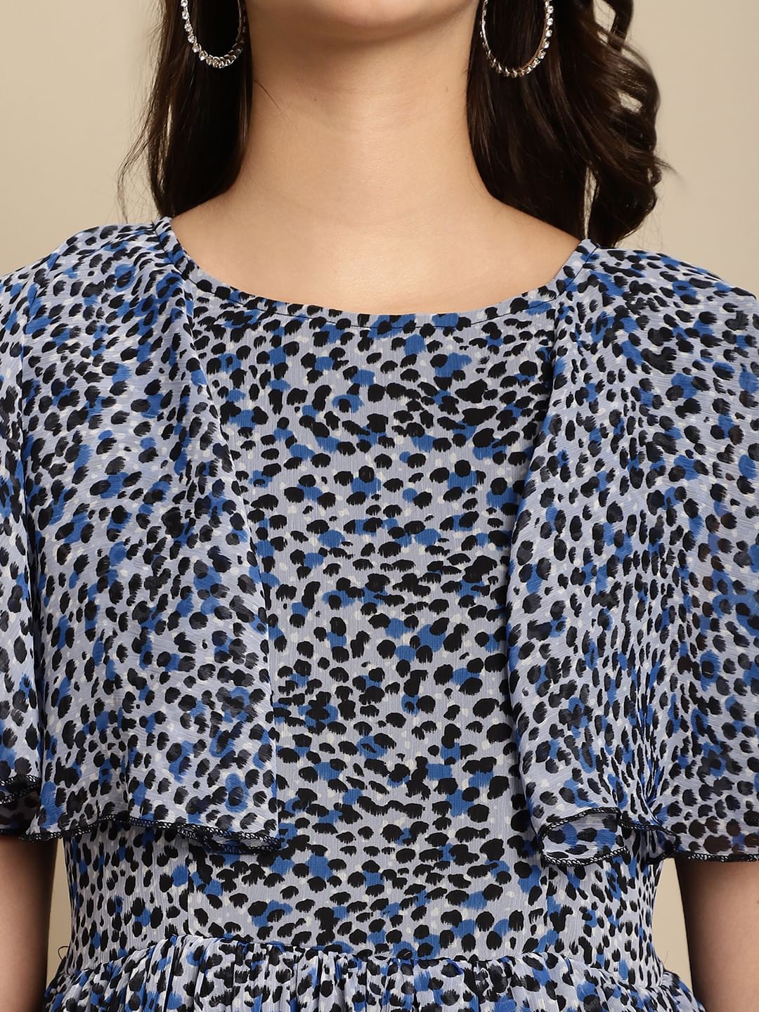 Navy Blue Floral Chiffon Maternity Dress