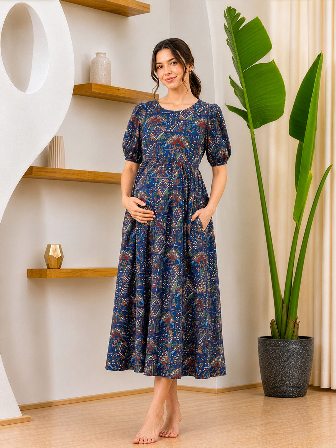 Navy Blue Rayon Maternity Dress