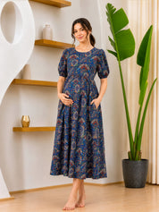 Navy Blue Rayon Maternity Dress