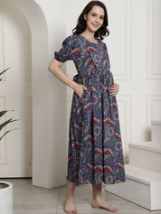 Navy Blue Rayon Maternity Dress