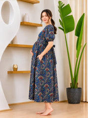 Navy Blue Rayon Maternity Dress