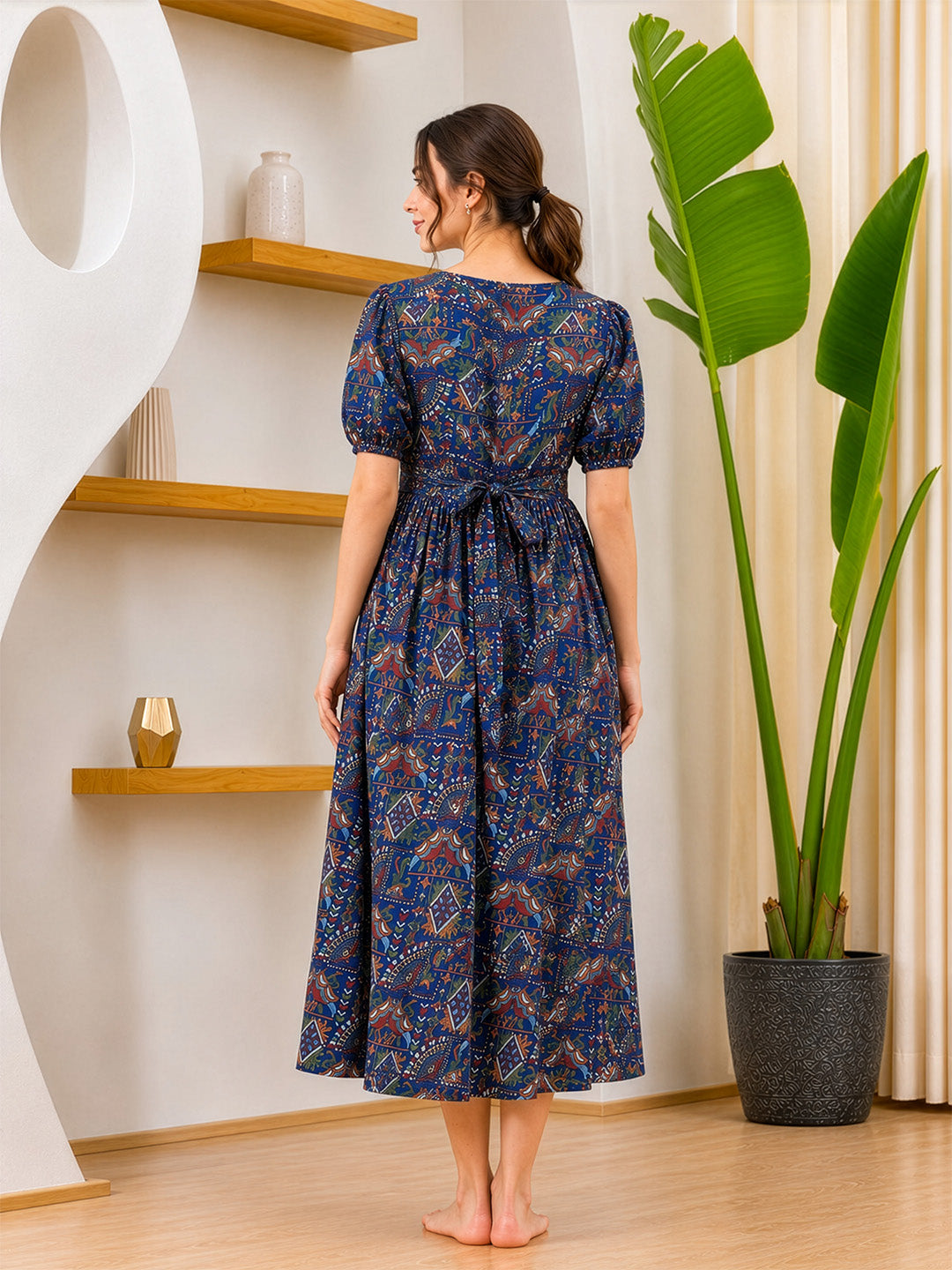 Navy Blue Rayon Maternity Dress