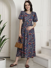 Navy Blue Rayon Maternity Dress