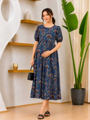 Navy Blue Rayon Maternity Dress