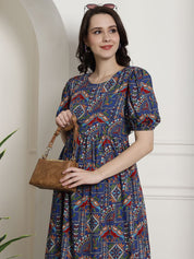 Navy Blue Rayon Maternity Dress
