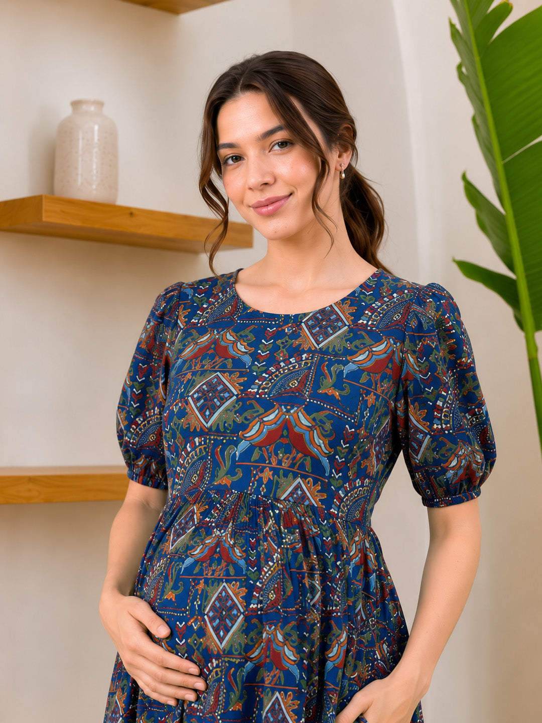 Navy Blue Rayon Maternity Dress