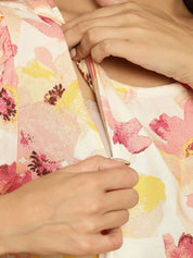 Beige Floral Rayon Maternity Dress