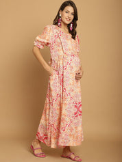 Pink Floral Rayon Maternity Dress