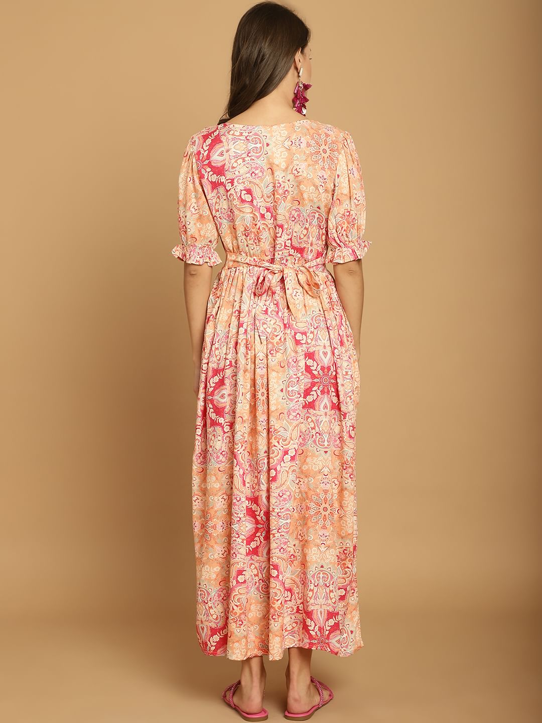 Pink Floral Rayon Maternity Dress