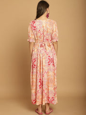 Pink Floral Rayon Maternity Dress