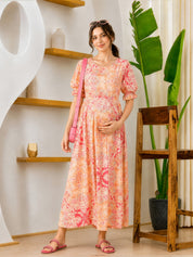 Pink Floral Rayon Maternity Dress
