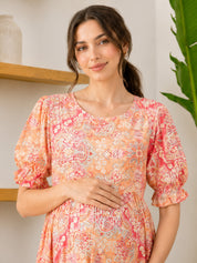 Pink Floral Rayon Maternity Dress