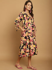 Black Floral Rayon Maternity Dress
