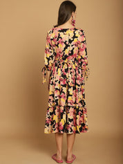 Black Floral Rayon Maternity Dress