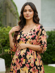 Black Floral Rayon Maternity Dress