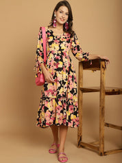 Black Floral Rayon Maternity Dress