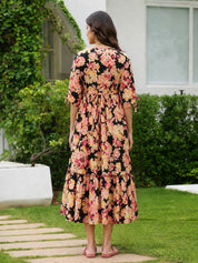 Black Floral Rayon Maternity Dress